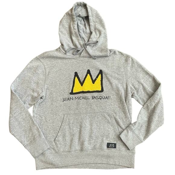 Basquiat Tops - Jean-Michel Basquiat Hoodie Gray Small Yellow Crown